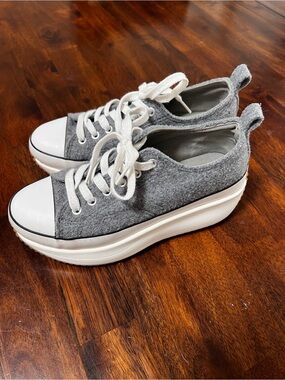 Madden Girl Gray and White Platform Lace-Up Sneakers